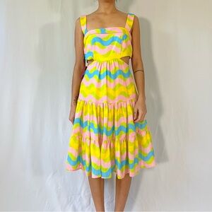 Silka Lulu Colorful Waves Dress Pastel Tie Back Babydoll Mini Dress